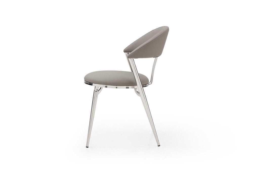 Set of Two Gray and Silver Faux Leather and Stainless Steel Open Back Dining Side Chairs