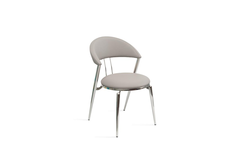Set of Two Gray and Silver Faux Leather and Stainless Steel Open Back Dining Side Chairs