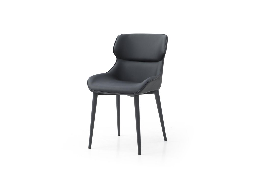 Gray and Black Upholstered Faux Leather Dining Side Chair