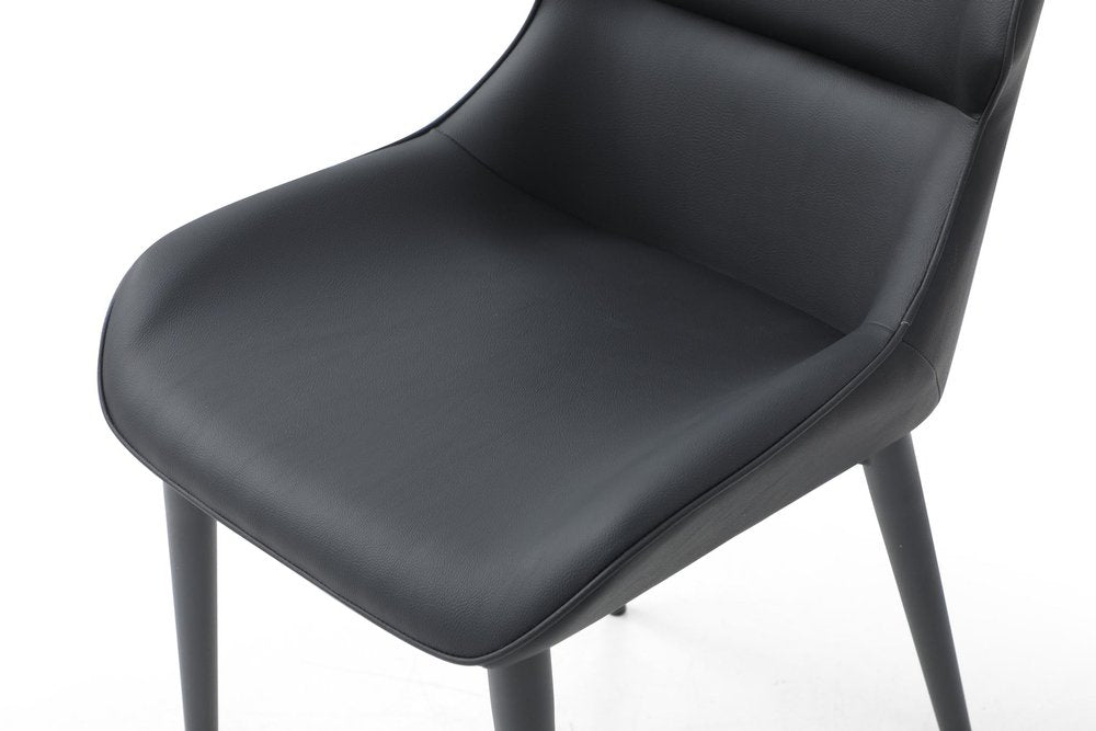 Gray and Black Upholstered Faux Leather Dining Side Chair