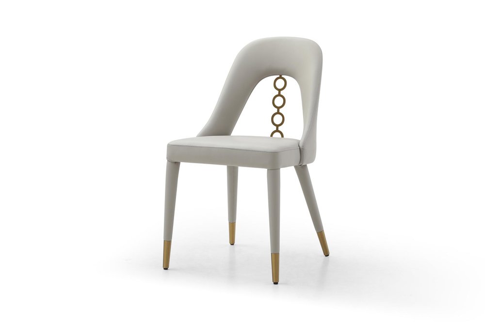 Set of Two Gray Upholstered Faux Leather Dining Side Chairs