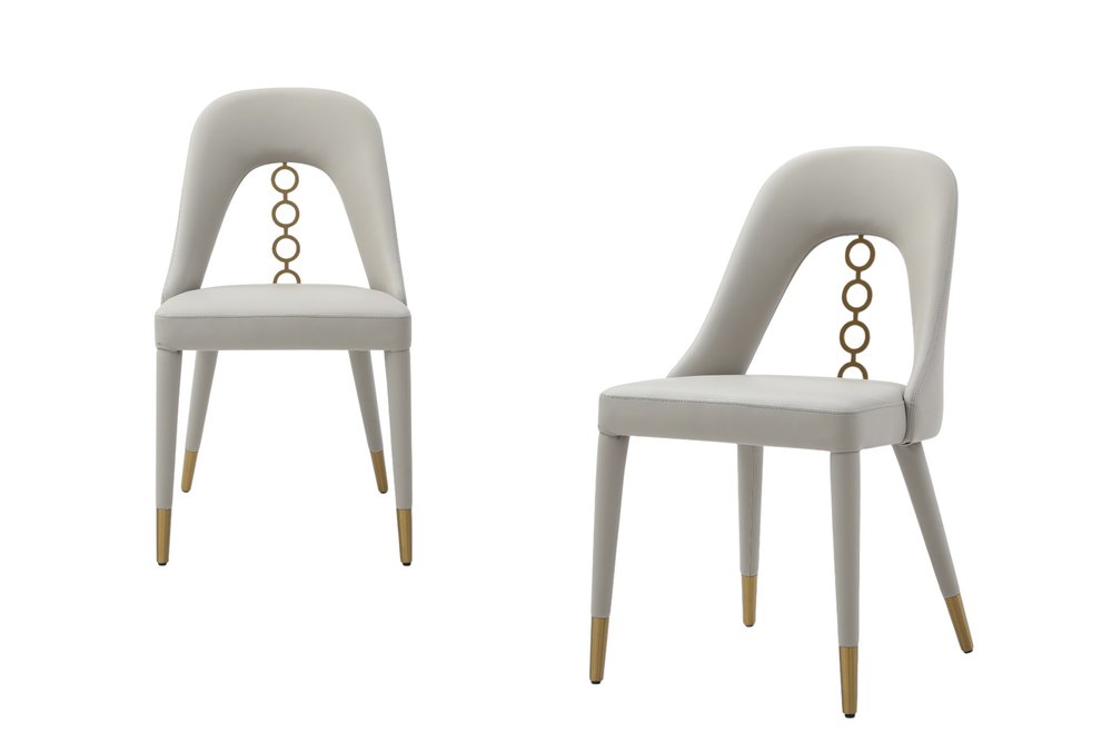 Set of Two Gray Upholstered Faux Leather Dining Side Chairs