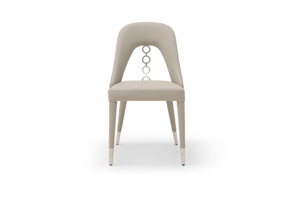 Set of Two Gray and Silver Faux Leather and Stainless Steel Dining Side Chairs