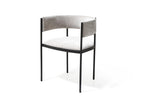 Set of Two Light Gray and Black Fabric and Steel Open Back Dining Arm Chairs