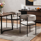Set of Two Light Gray and Black Fabric and Steel Open Back Dining Arm Chairs
