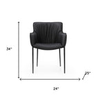 Black Faux Leather and Steel Dining Arm Chair