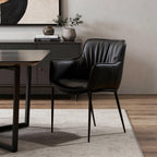 Black Faux Leather and Steel Dining Arm Chair