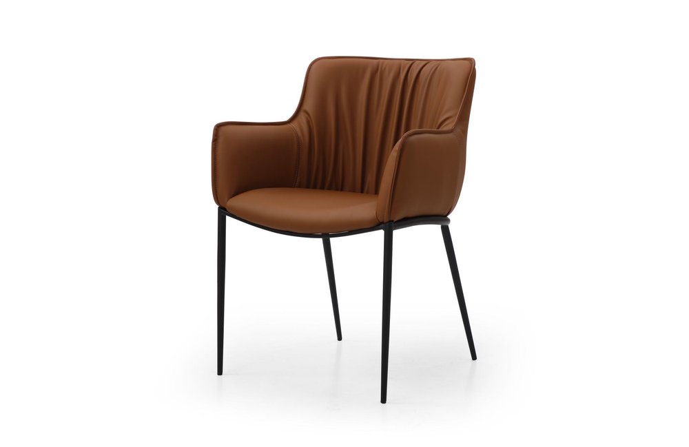 Black Faux Leather and Steel Dining Arm Chair