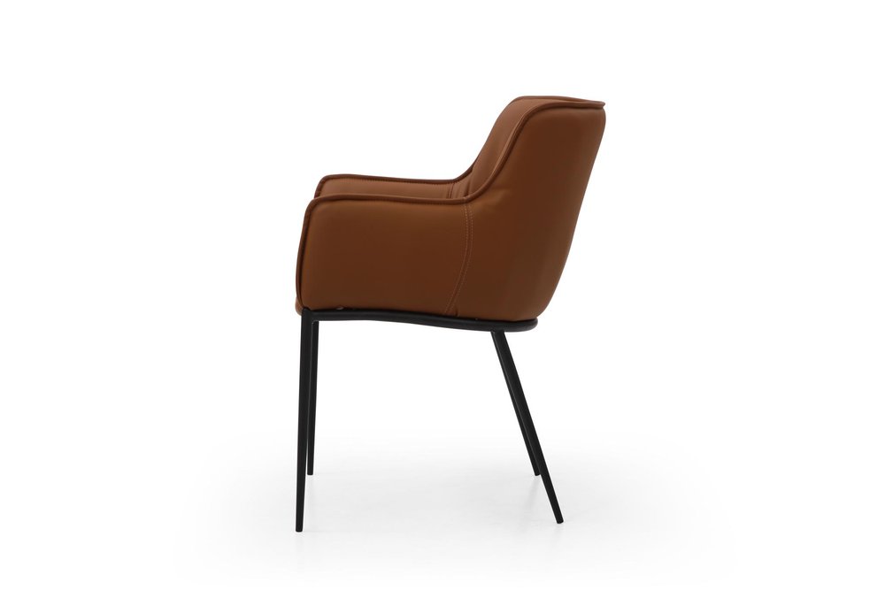 Black Faux Leather and Steel Dining Arm Chair