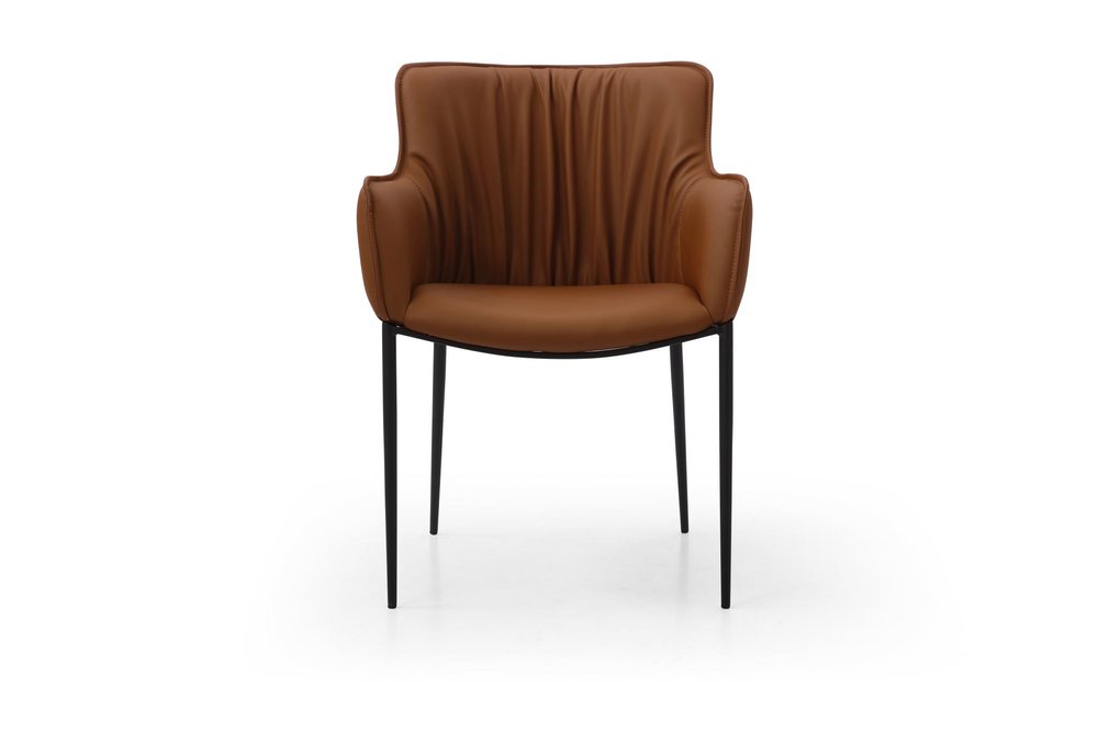 Black Faux Leather and Steel Dining Arm Chair