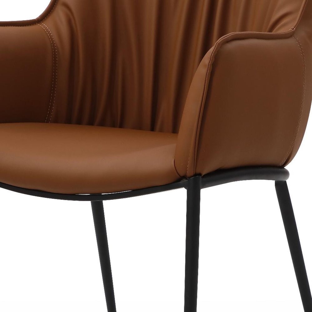 Black Faux Leather and Steel Dining Arm Chair