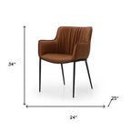 Black Faux Leather and Steel Dining Arm Chair