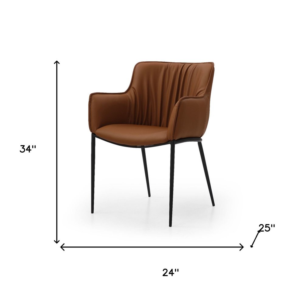 Black Faux Leather and Steel Dining Arm Chair