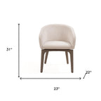 Taupe and Brown Boucle And Faux Leather Dining Arm Chair