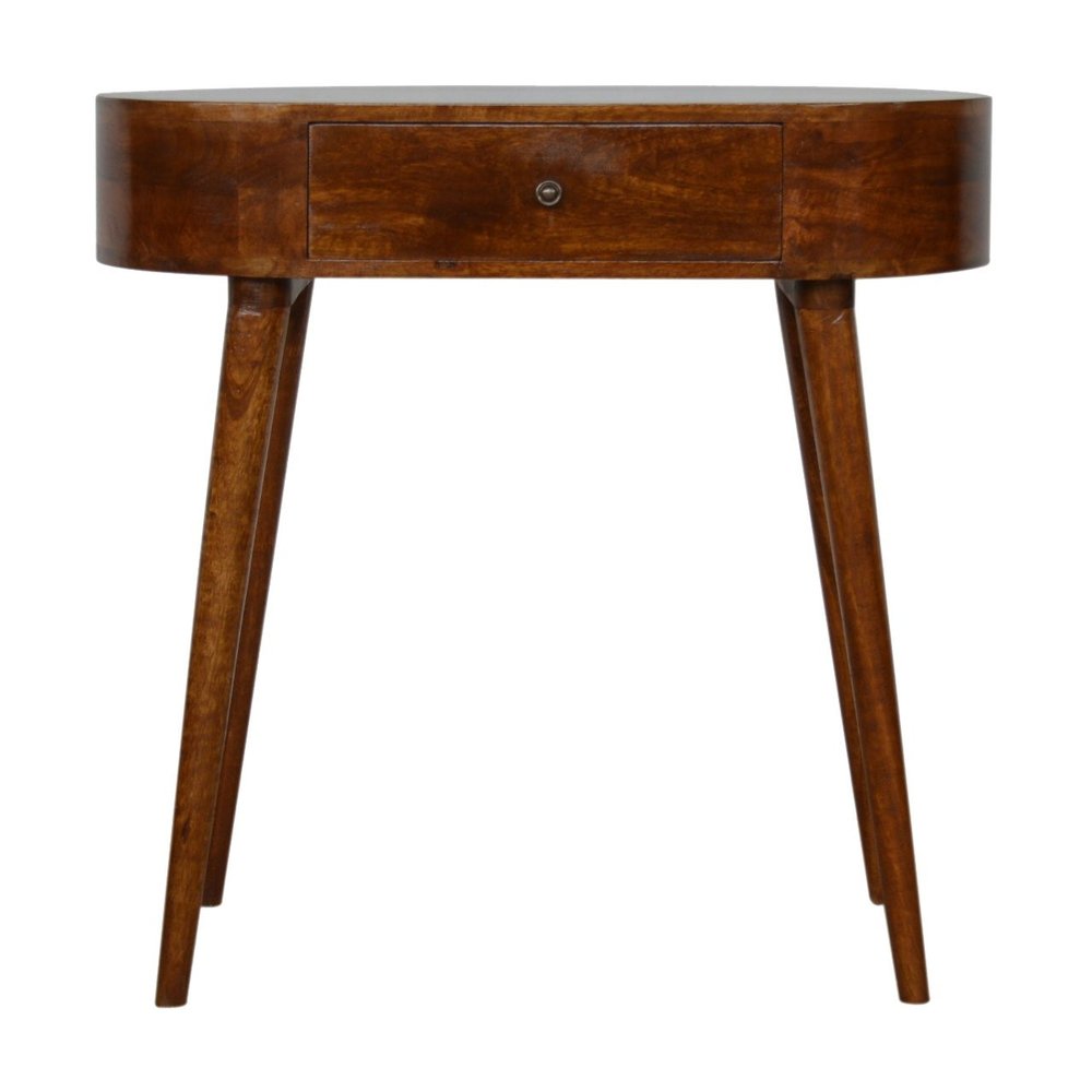 32" Chestnut Solid Wood Oval Console Table With Drawer