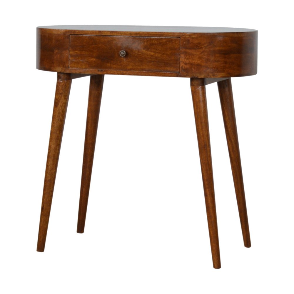 32" Chestnut Solid Wood Oval Console Table With Drawer