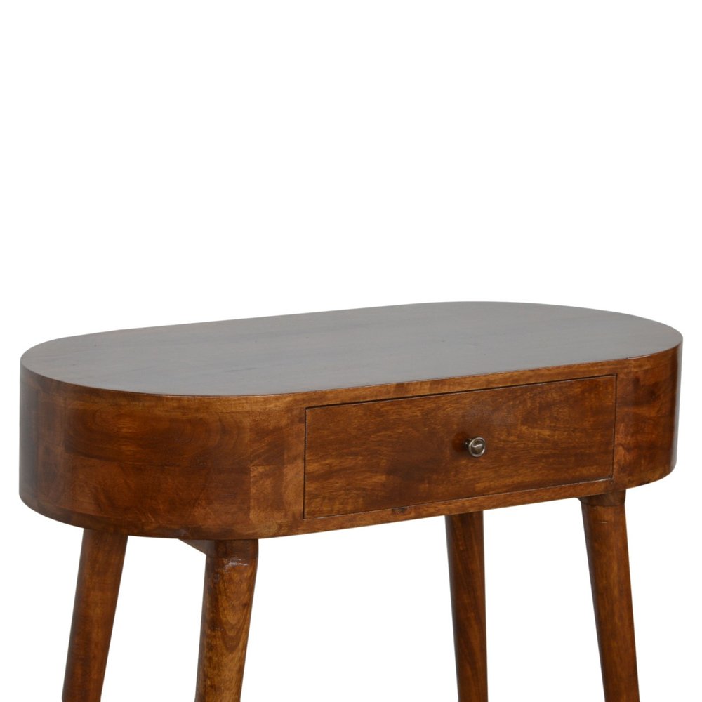 32" Chestnut Solid Wood Oval Console Table With Drawer