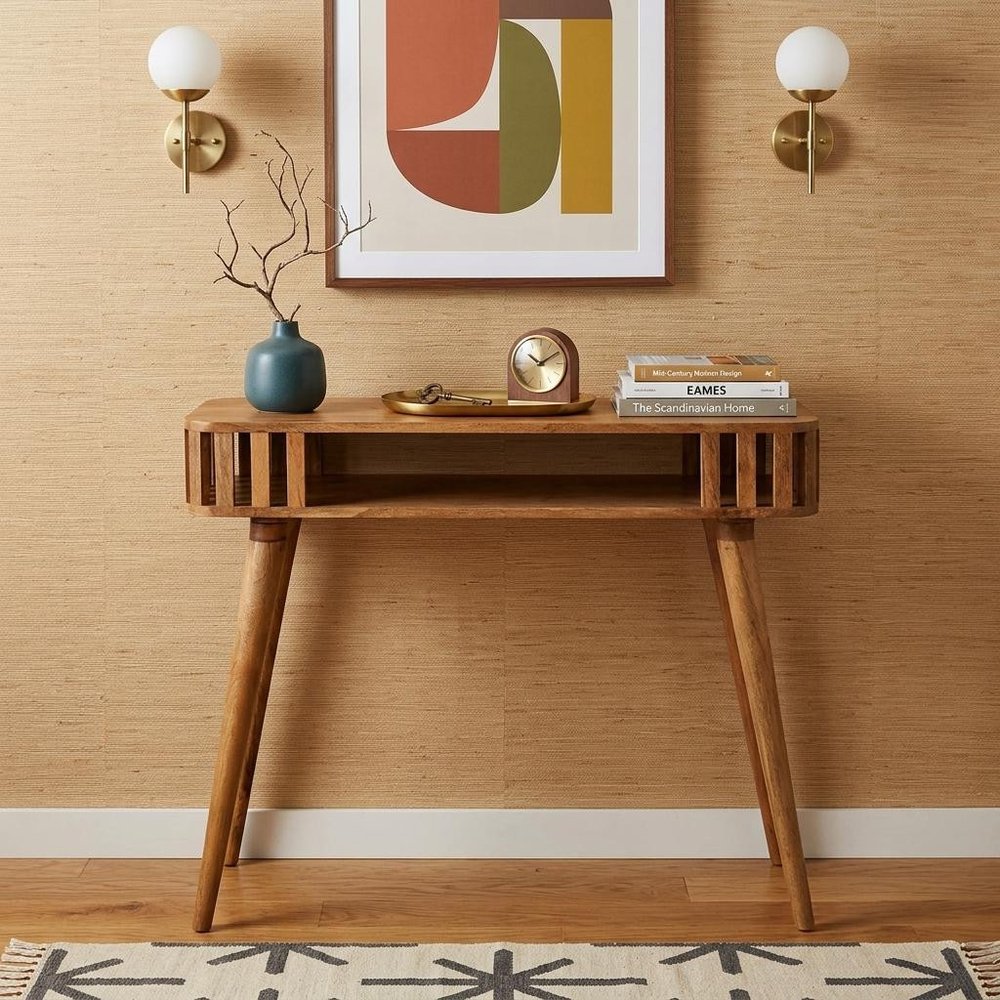 33" Oak Solid Wood Console Table With Shelf