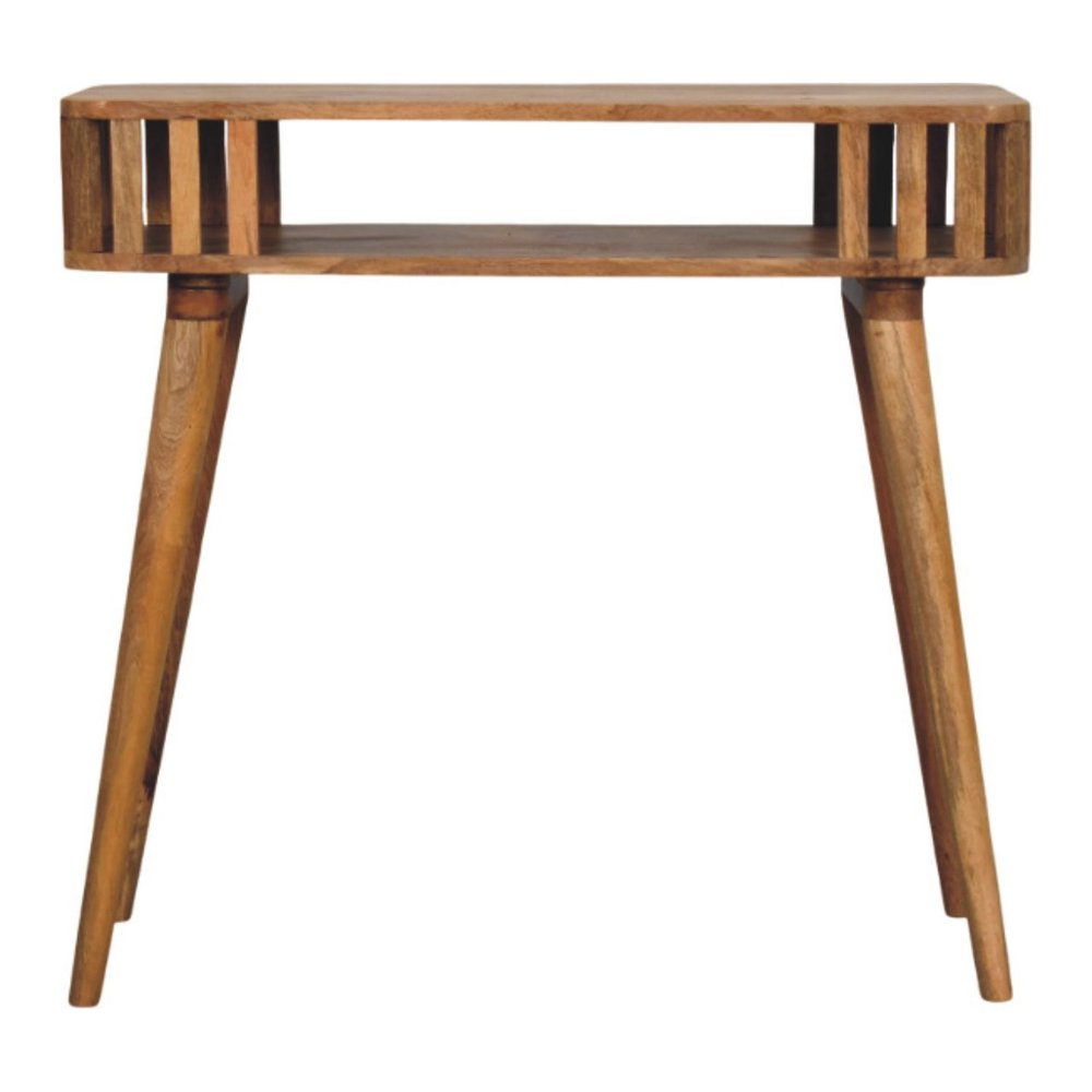 33" Oak Solid Wood Console Table With Shelf