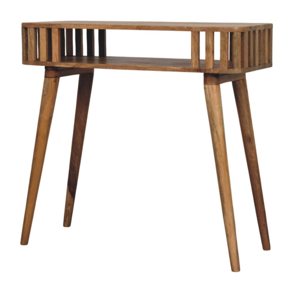 33" Oak Solid Wood Console Table With Shelf