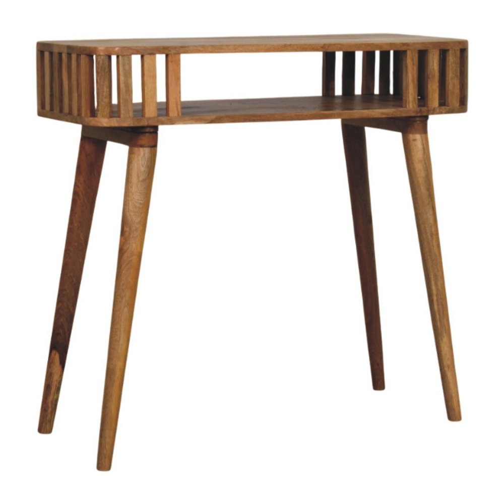 33" Oak Solid Wood Console Table With Shelf