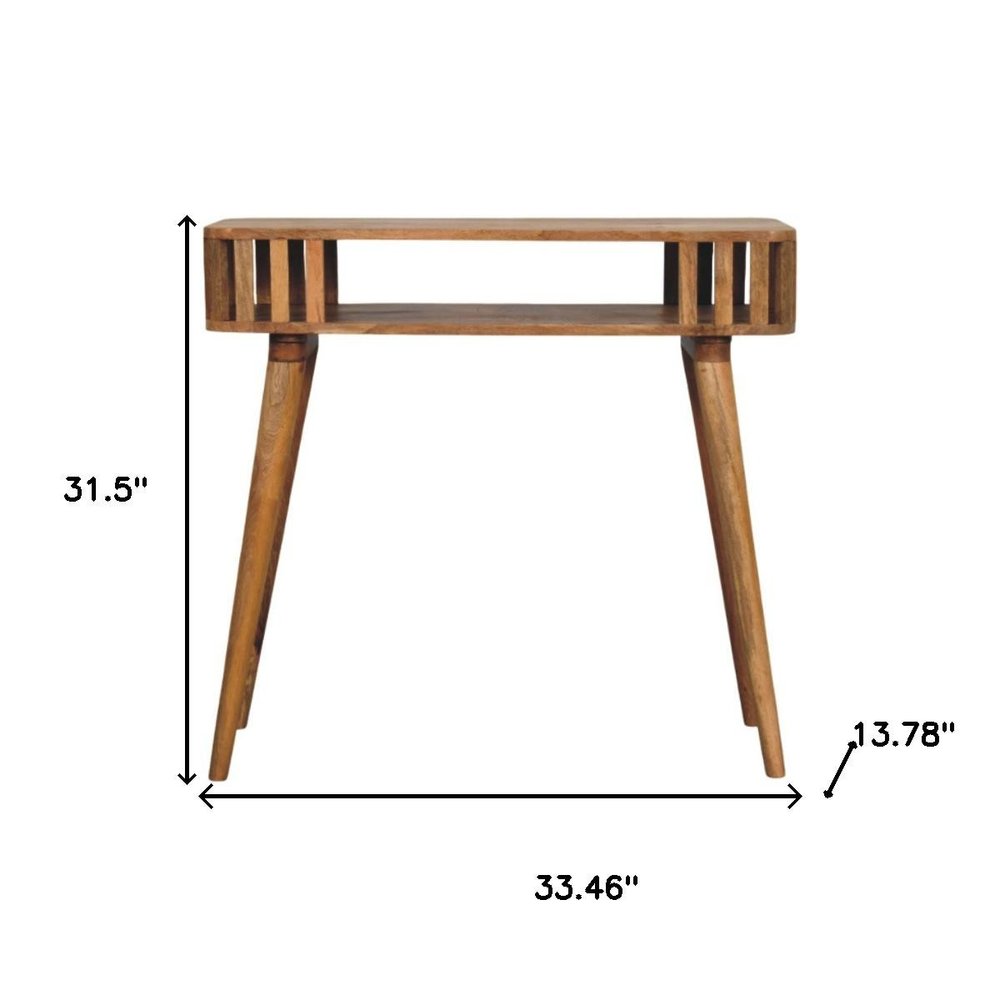 33" Oak Solid Wood Console Table With Shelf
