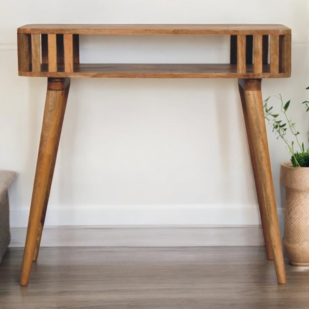 33" Oak Solid Wood Console Table With Shelf