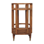 35" Golden Brown Rattan and Solid Wood Oval Wheel Console Table With Shelf