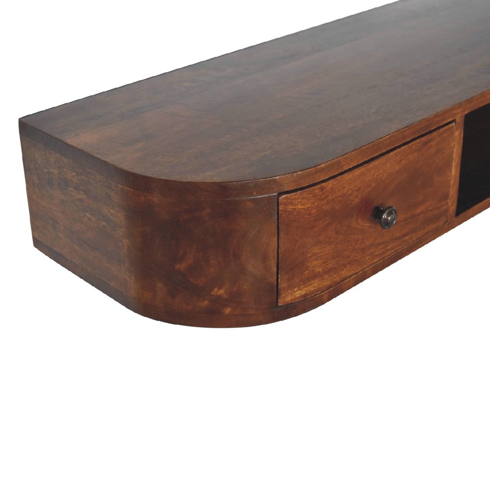 43" Chestnut Solid Wood Floating Console Table With Shelf And Two Drawers