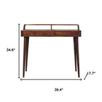 39" Chestnut Solid Wood Console Table With Shelf And Two Drawers