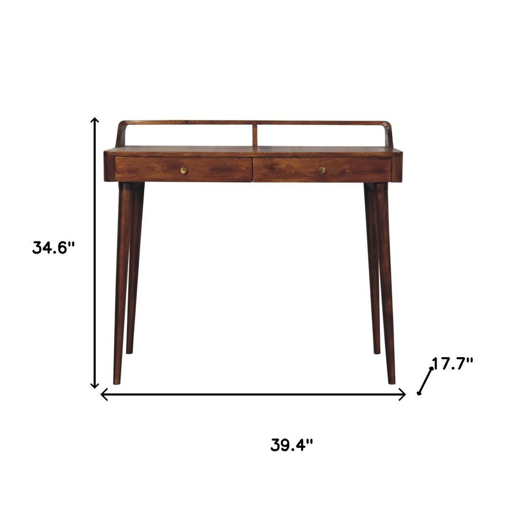 39" Chestnut Solid Wood Console Table With Shelf And Two Drawers