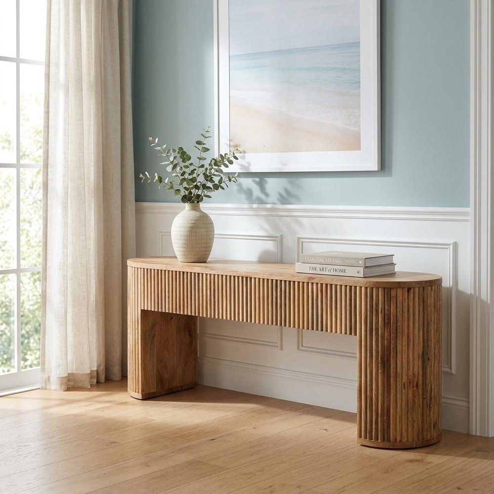 49" Oak Solid Wood Oval Frame Console Table