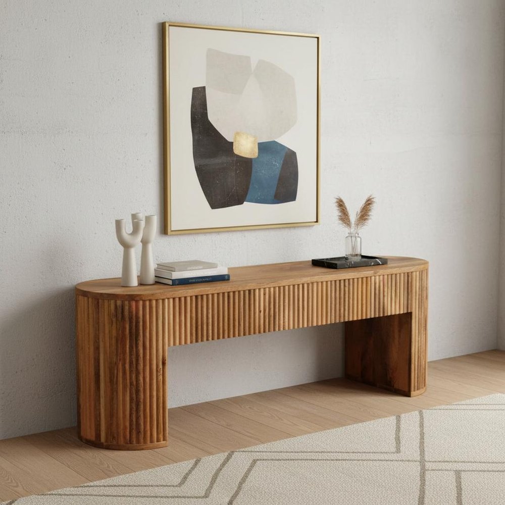 49" Oak Solid Wood Oval Frame Console Table