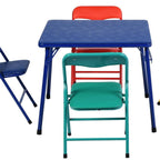 Blue PVC Veneer and Steel Square Furniture Set