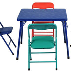 Blue PVC Veneer and Steel Square Furniture Set