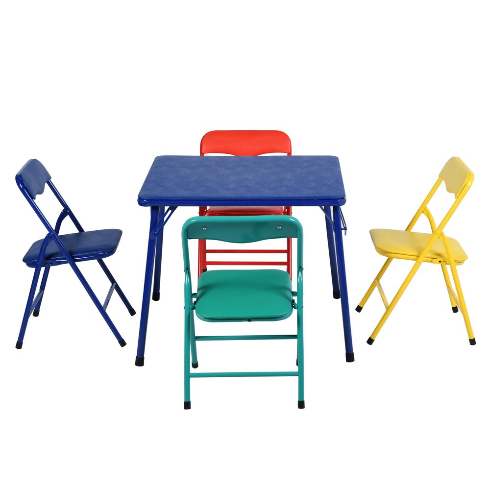 Blue PVC Veneer and Steel Square Furniture Set
