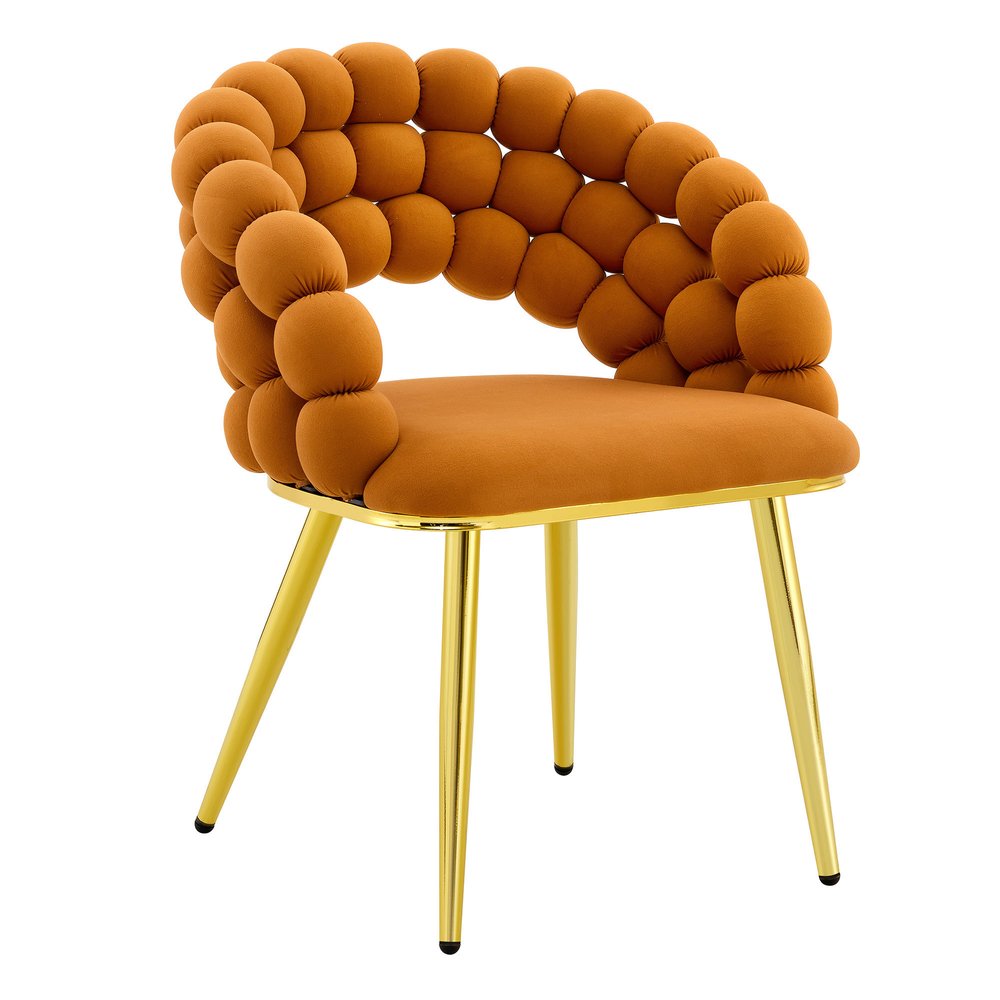 Set of Two Orange And Gold Velvet And Metal Open Back Dining Side Chairs