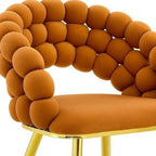 Set of Two Orange And Gold Velvet And Metal Open Back Dining Side Chairs