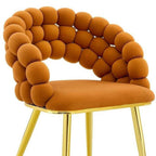 Set of Two Orange And Gold Velvet And Metal Open Back Dining Side Chairs