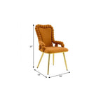 Set of Two Orange And Gold Velvet And Metal Dining Arm Chairs