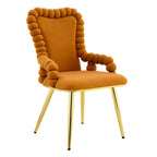 Set of Two Orange And Gold Velvet And Metal Dining Arm Chairs
