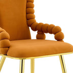 Set of Two Orange And Gold Velvet And Metal Dining Arm Chairs