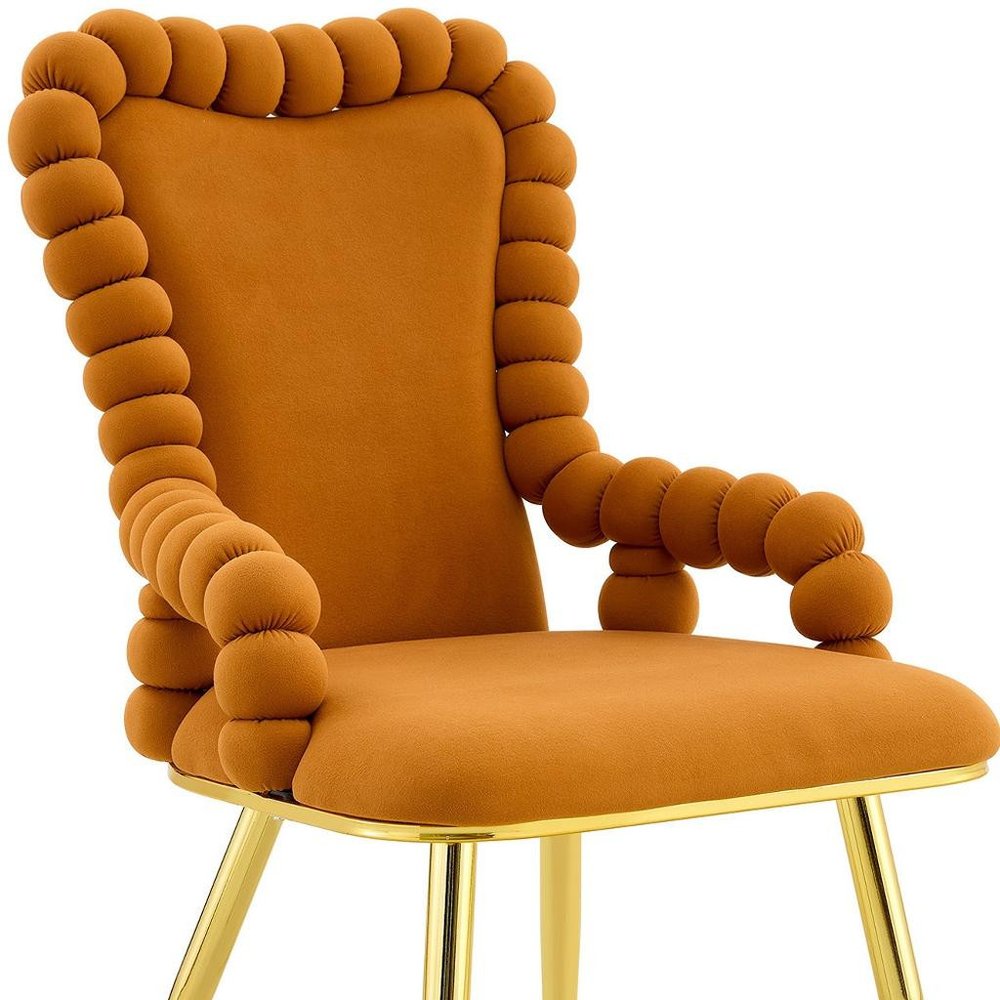 Set of Two Orange And Gold Velvet And Metal Dining Arm Chairs