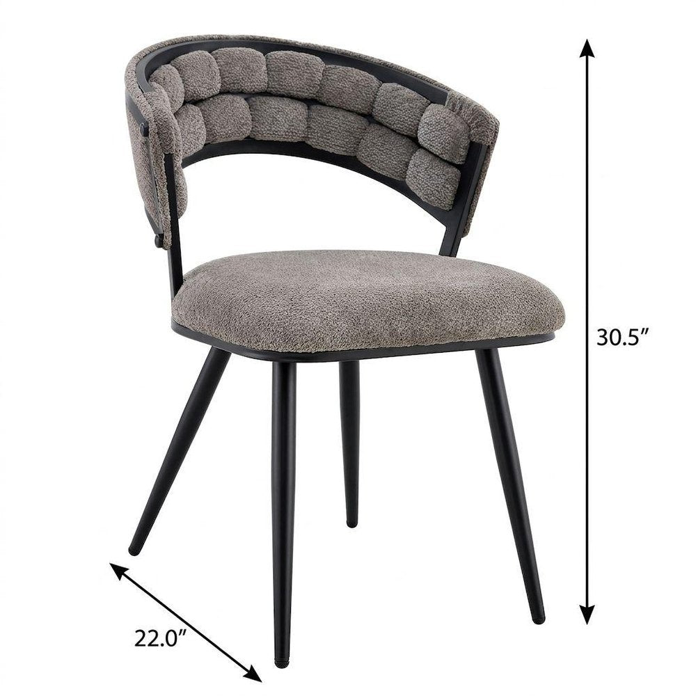Set of Two Gray And Black Tufted Chenille And Metal Dining Side Chairs