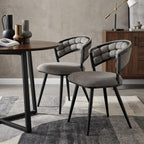 Set of Two Gray And Black Tufted Chenille And Metal Dining Side Chairs