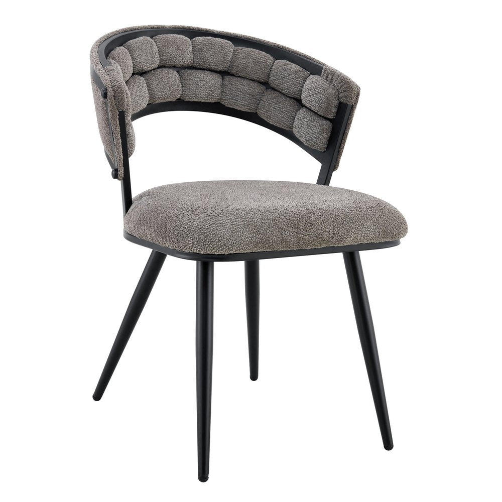 Set of Two Gray And Black Tufted Chenille And Metal Dining Side Chairs