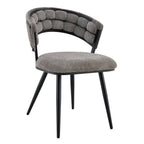 Set of Two Gray And Black Tufted Chenille And Metal Dining Side Chairs