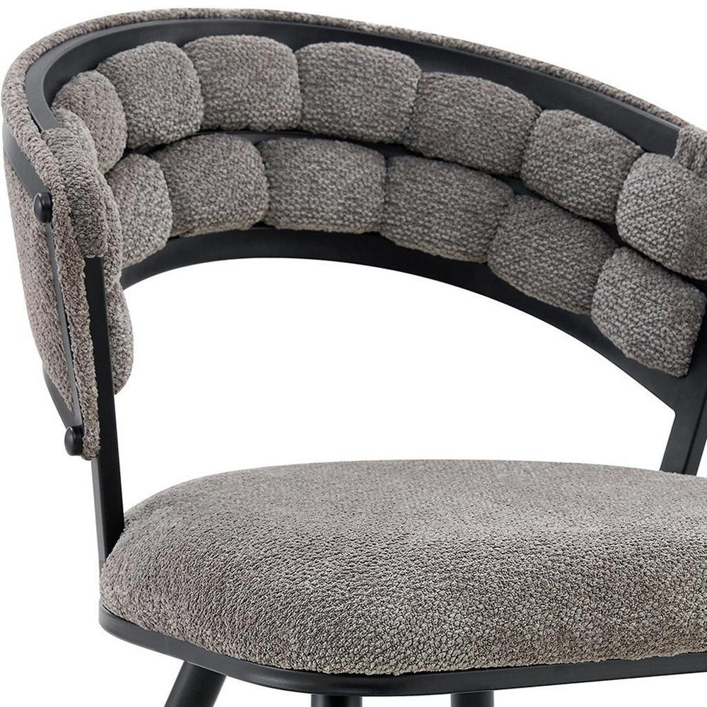 Set of Two Gray And Black Tufted Chenille And Metal Dining Side Chairs
