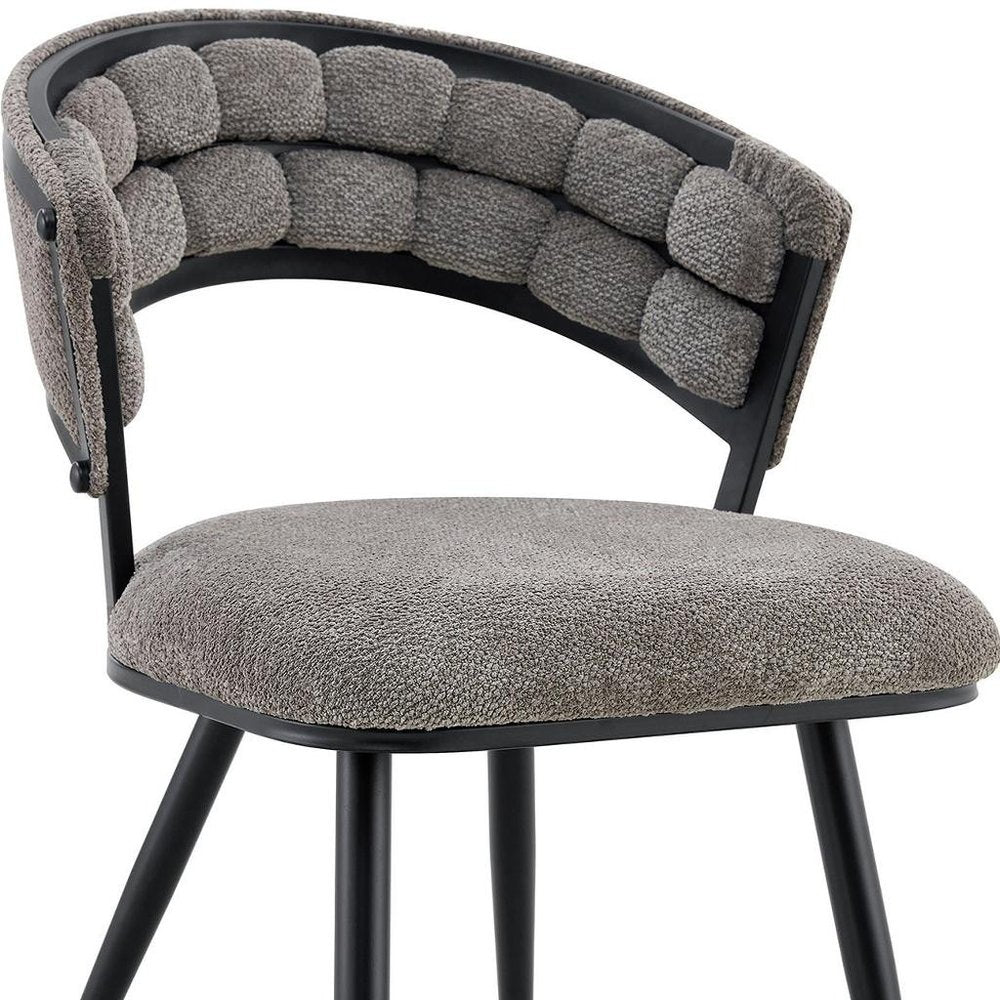 Set of Two Gray And Black Tufted Chenille And Metal Dining Side Chairs