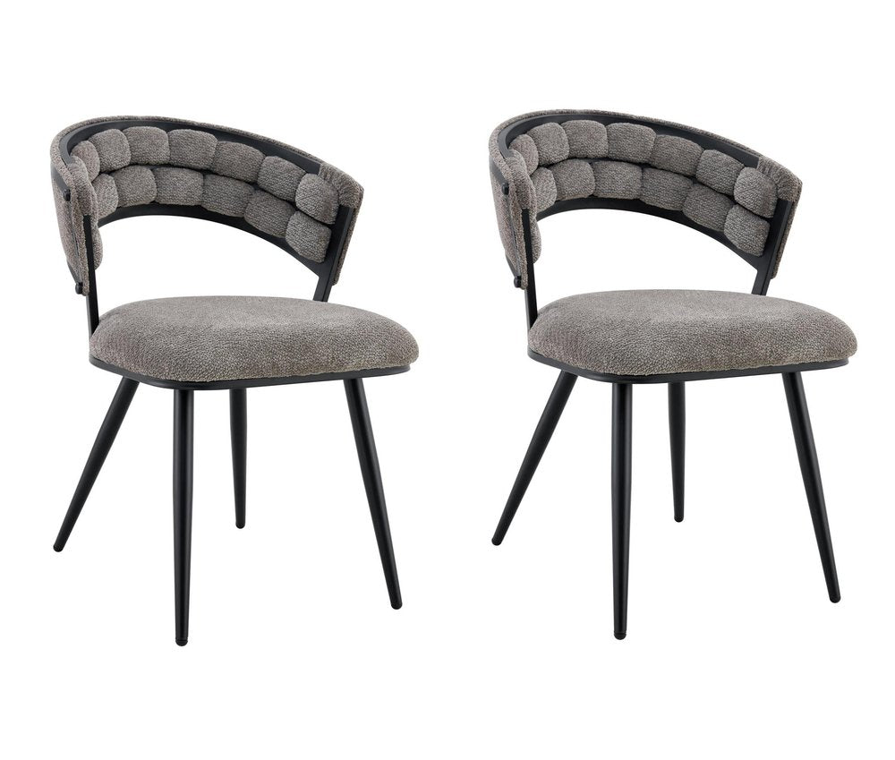 Set of Two Gray And Black Tufted Chenille And Metal Dining Side Chairs